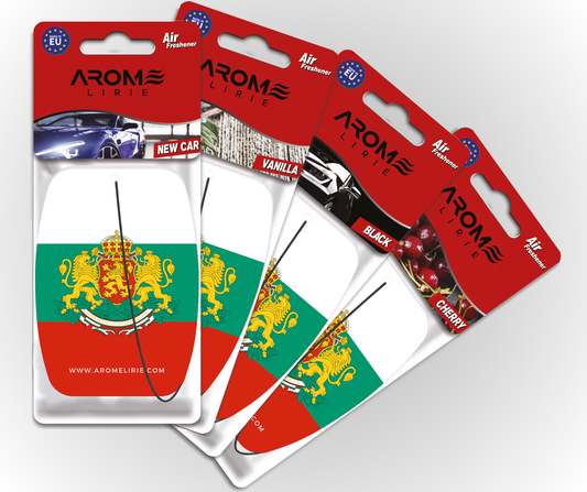 Arome Lirie – Bulgarien Flagge Duftbaum (mit Wappen) | Auto Lufterfrischer | New Car, Vanilla, Black, Cherry