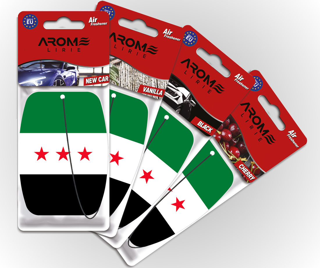 Syrien Duftbaum Set – Auto-Lufterfrischer mit syrischem Flaggenmotiv von Arome Lirie