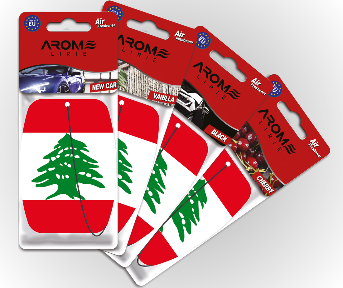 Libanon Duftbaum Set – Auto-Lufterfrischer mit libanesischem Flaggenmotiv von Arome Lirie
