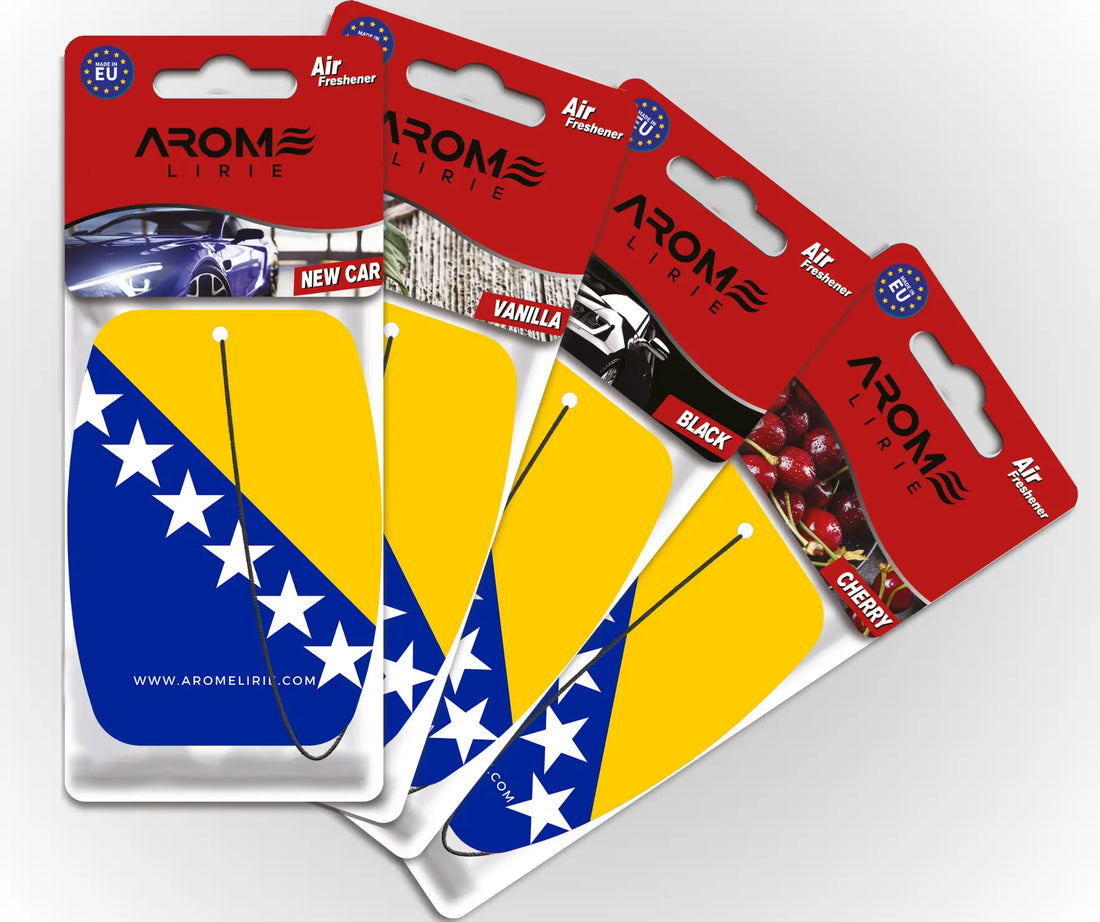 Bosnien und Herzegowina Duftbaum Set – Auto-Lufterfrischer mit bosnischem Flaggenmotiv von Arome Lirie