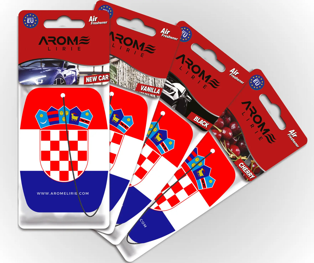 Kroatien Duftbaum Set – Auto-Lufterfrischer mit kroatischem Flaggenmotiv von Arome Lirie