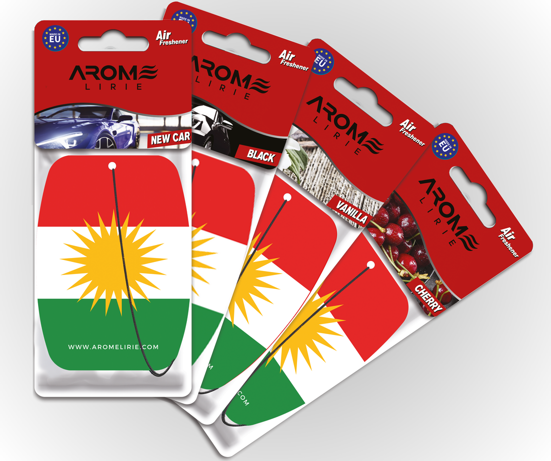 Kurdistan Duftbaum Set – Auto-Lufterfrischer mit kurdischem Flaggenmotiv von Arome Lirie