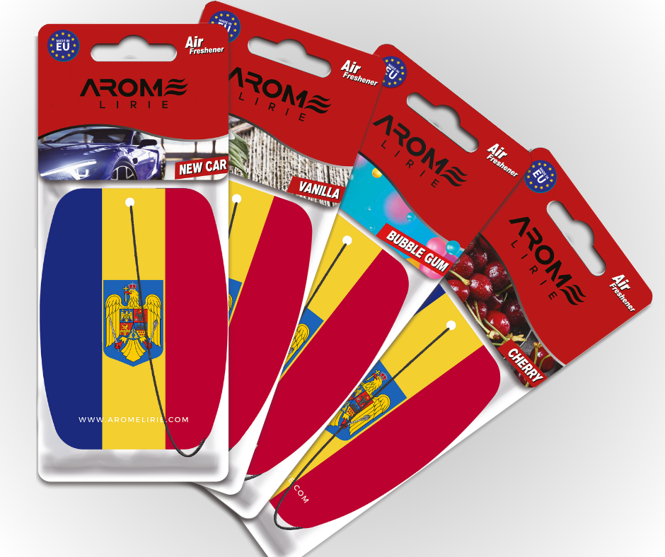 Rumänien Duftbaum Set – Auto-Lufterfrischer mit rumänischem Flaggenmotiv von Arome Lirie